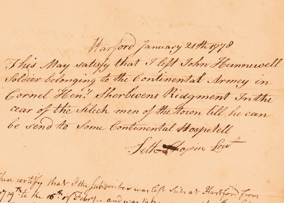 1778 TEENAGER AT BOSTON TEA PARTY. Now a Soldier Under Sherburne and in Need of a Hospital.