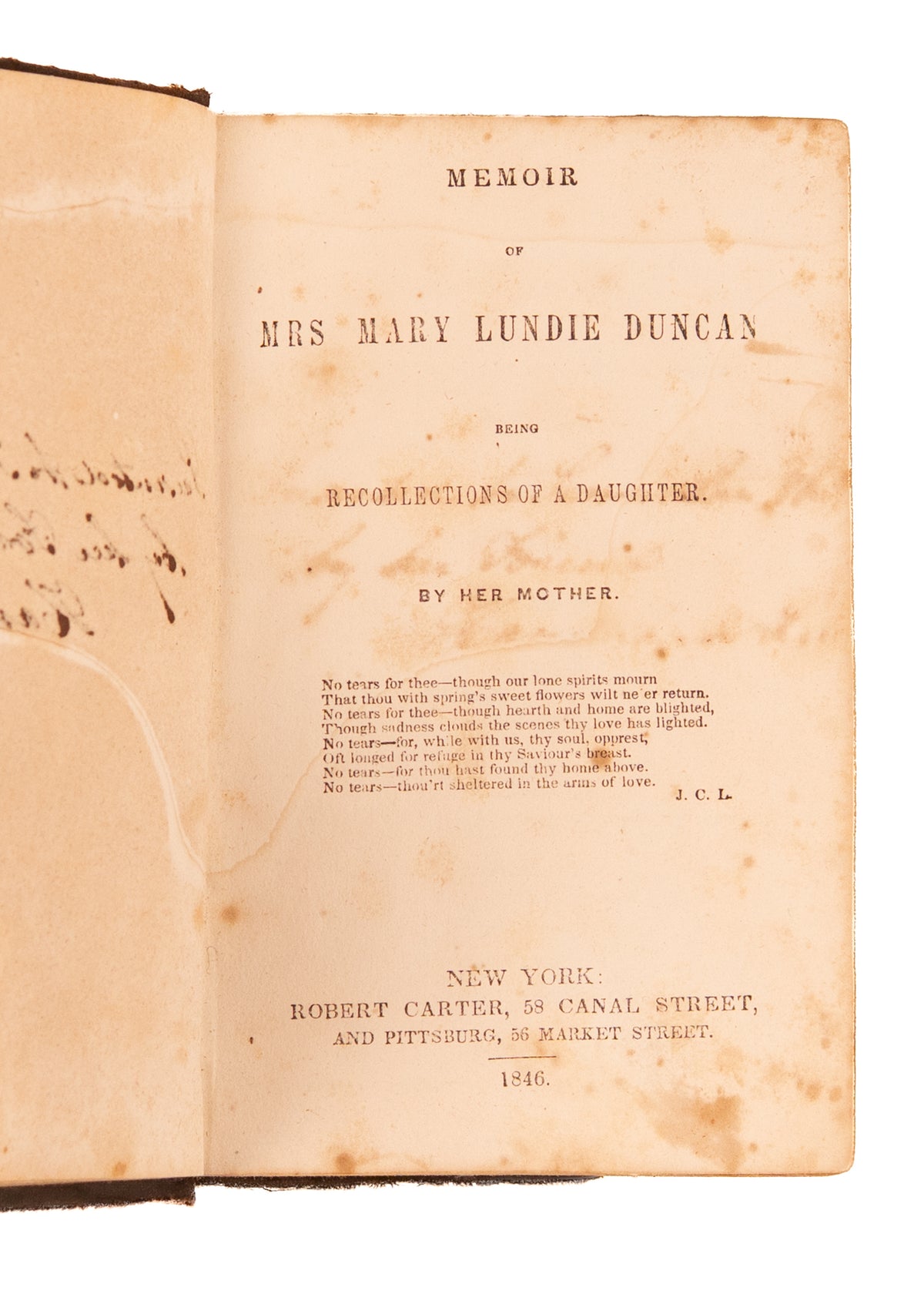 1846 MARY LUNDIE DUNCAN. Horatius Bonar's Sister-in-Law and Female Counterpart of M'Cheyne's Young Death & Piety.