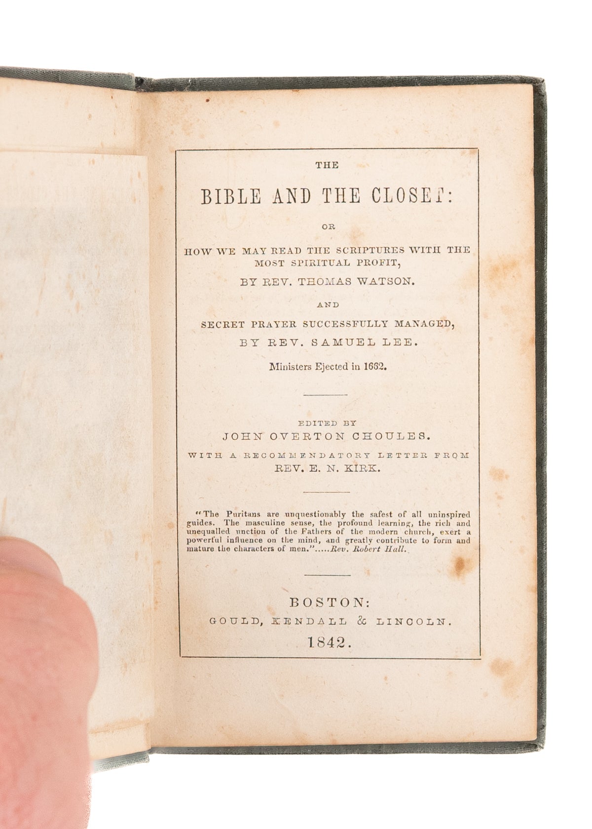 1842 THOMAS WATSON & SAMUEL LEE. Charming Puritan Works on Reading Scripture and Prayer.