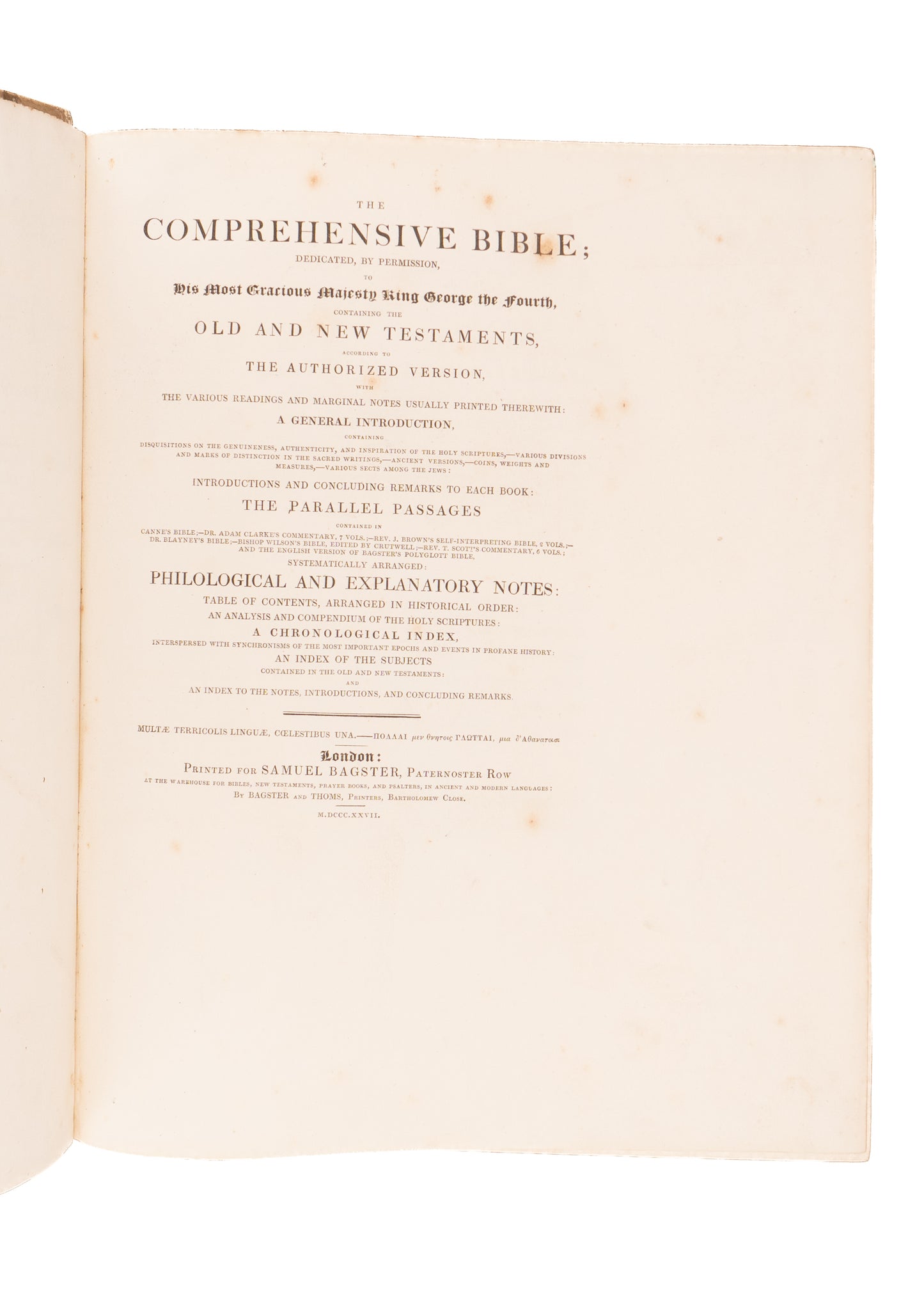 1827 THE COMPREHENSIVE BIBLE. Rare Wide Margin Folio Owned by Early Prison Reformer.