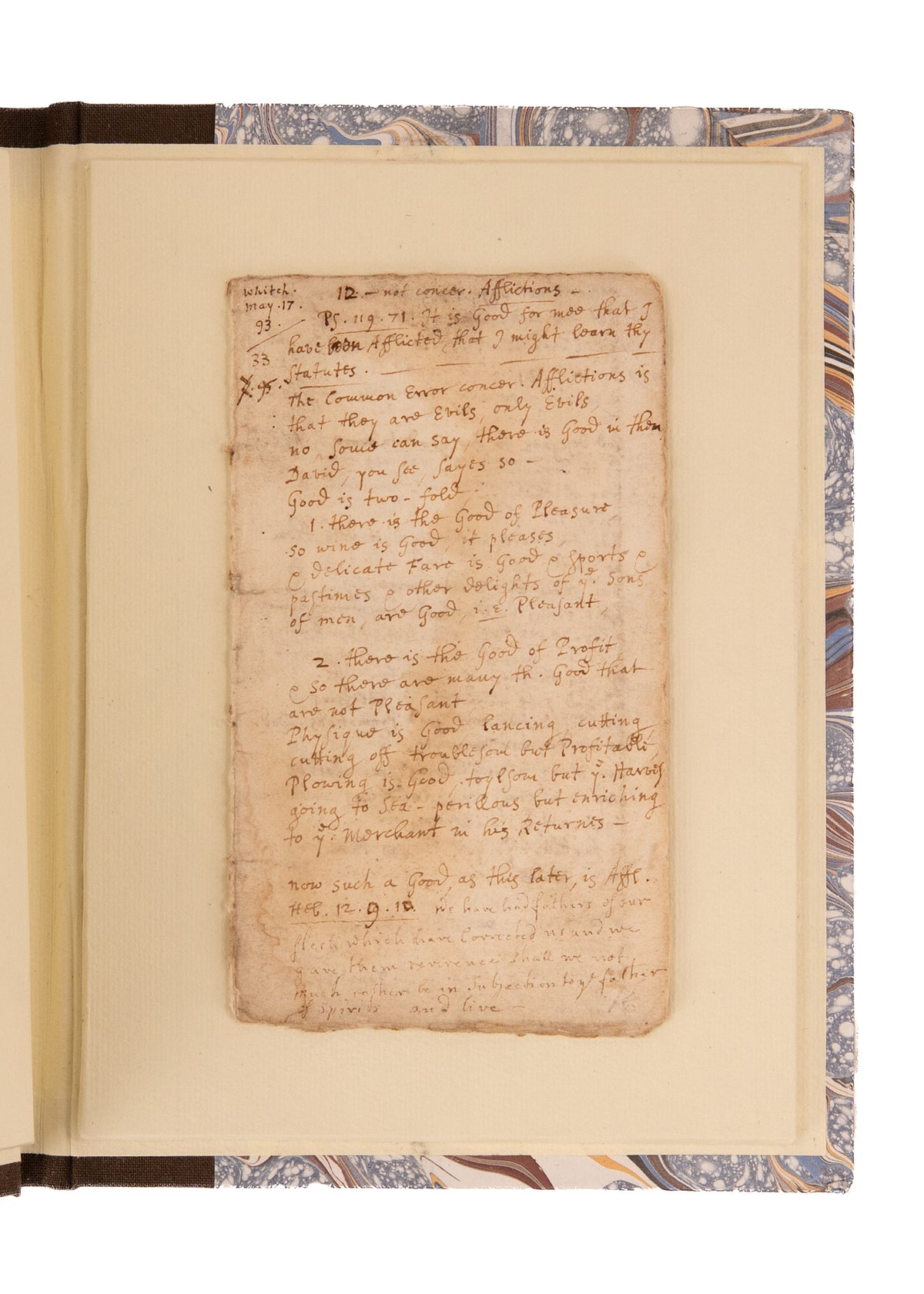 1693 MATTHEW HENRY. Manuscript Sermon on Psalm 119 - "I have been Afflicted that I Might Learn Thy Statutes."