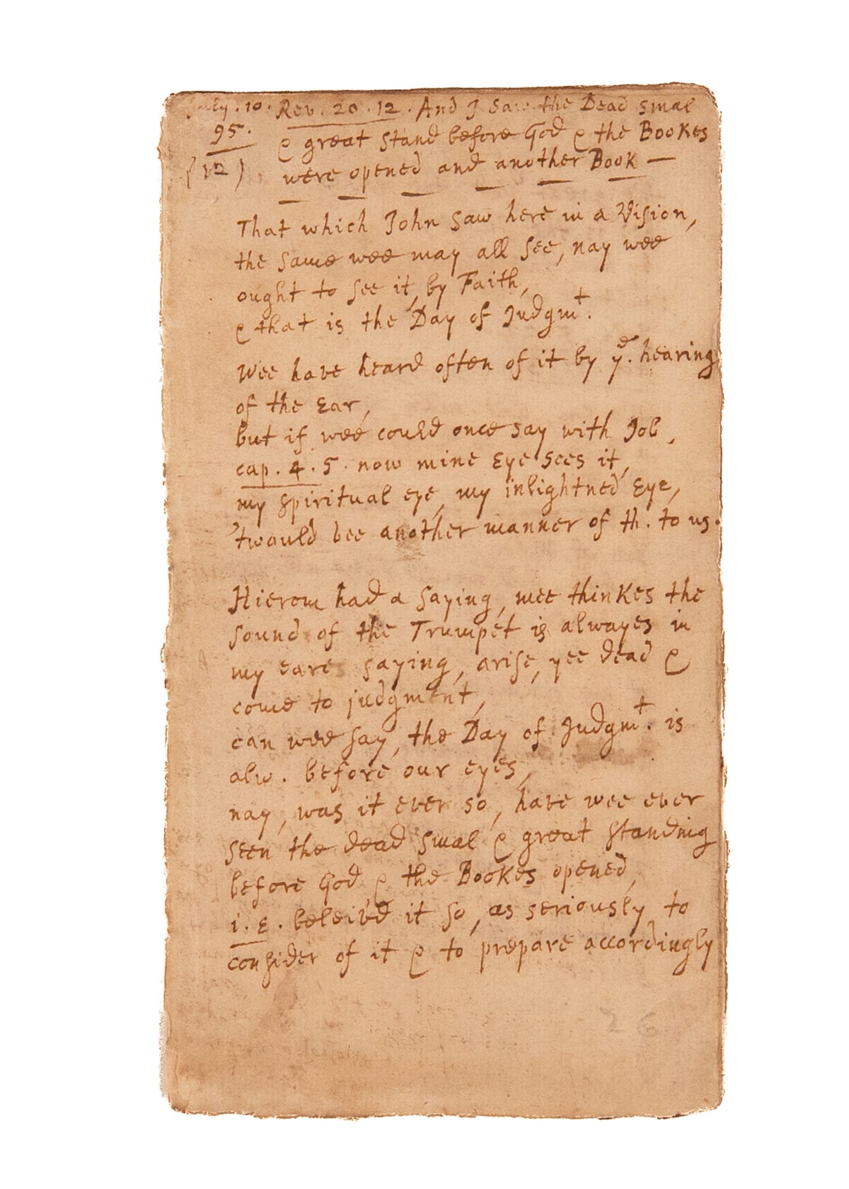1695 MATTHEW HENRY. Manuscript Sermon on Revelation 20 - "I Saw the Dead Stand Before God."