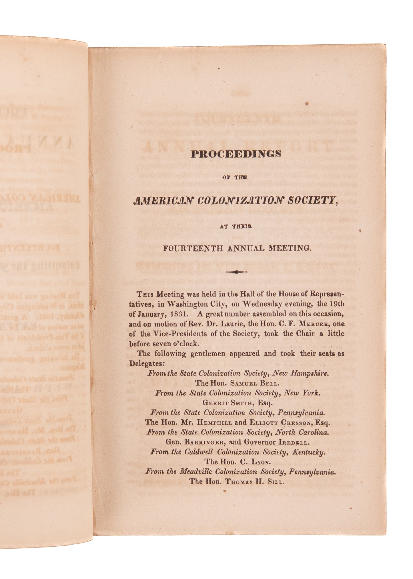 1831 LIBERIA & SLAVERY. Fourteenth Annual Report on Slavery Colonization. Francis Scott Key &c.
