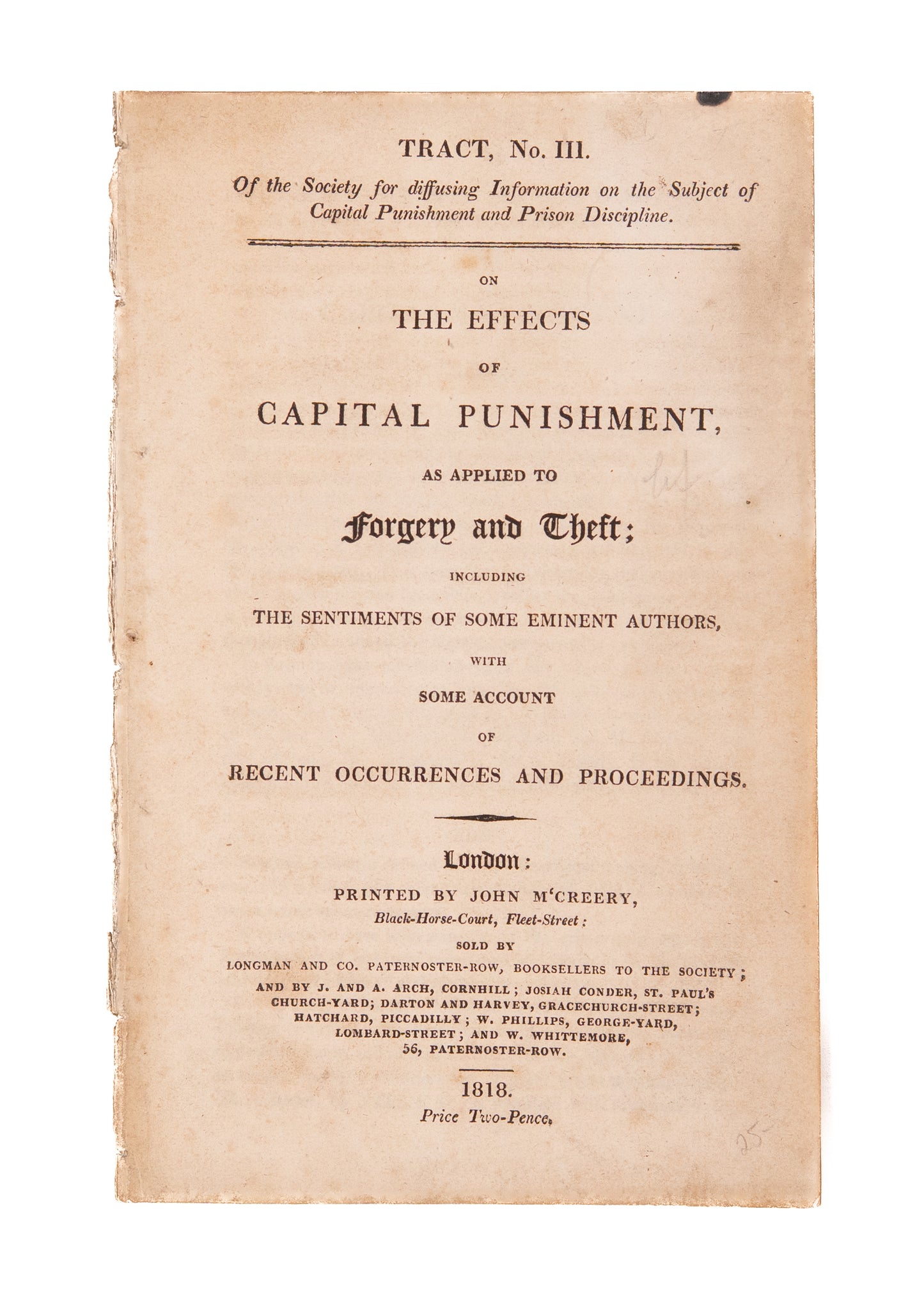 1818 CAPITAL PUNISHMENT. Public Executions no Deterrent to Forgery and Theft. Account of Hangings.