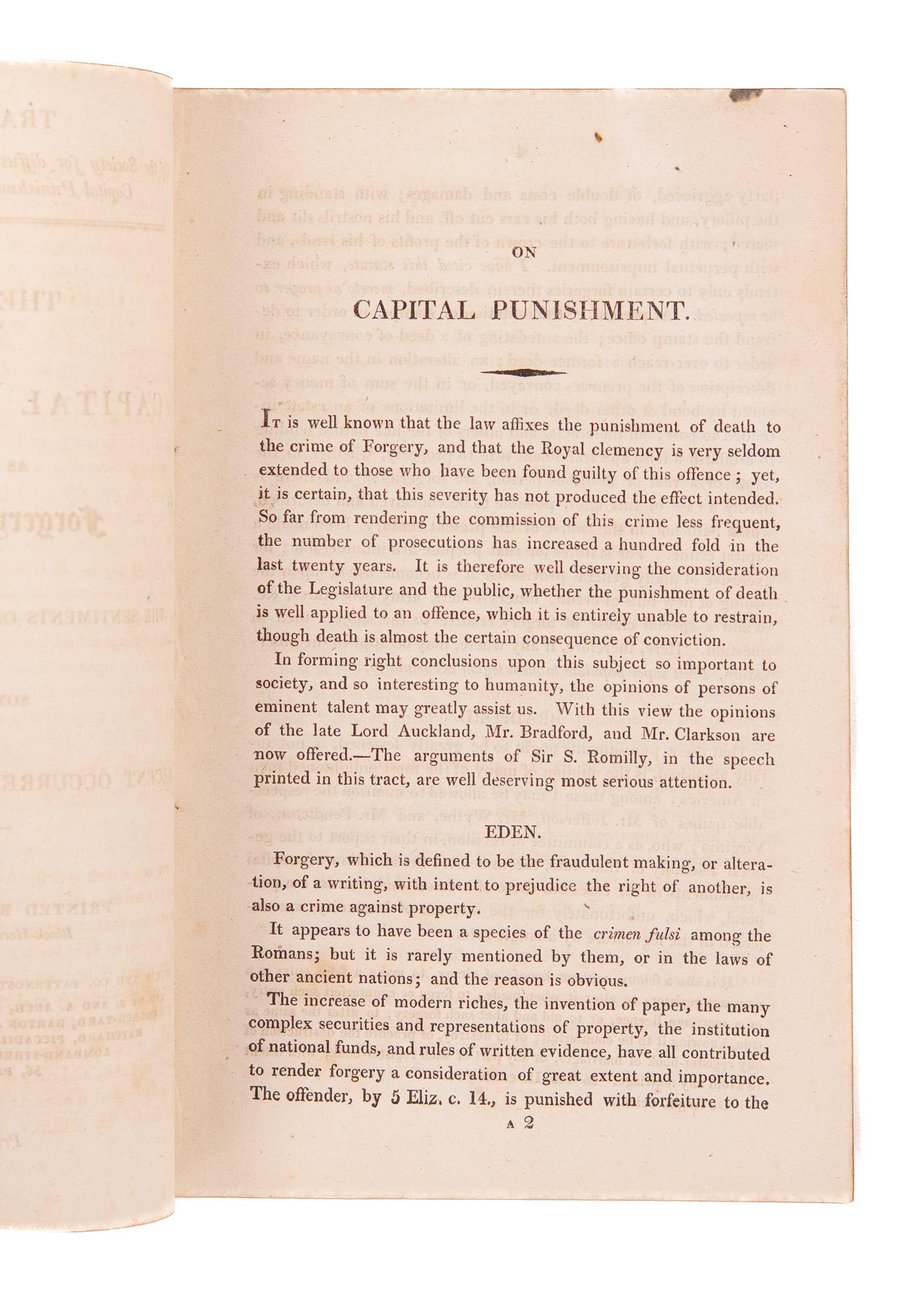 1818 CAPITAL PUNISHMENT. Public Executions no Deterrent to Forgery and Theft. Account of Hangings.