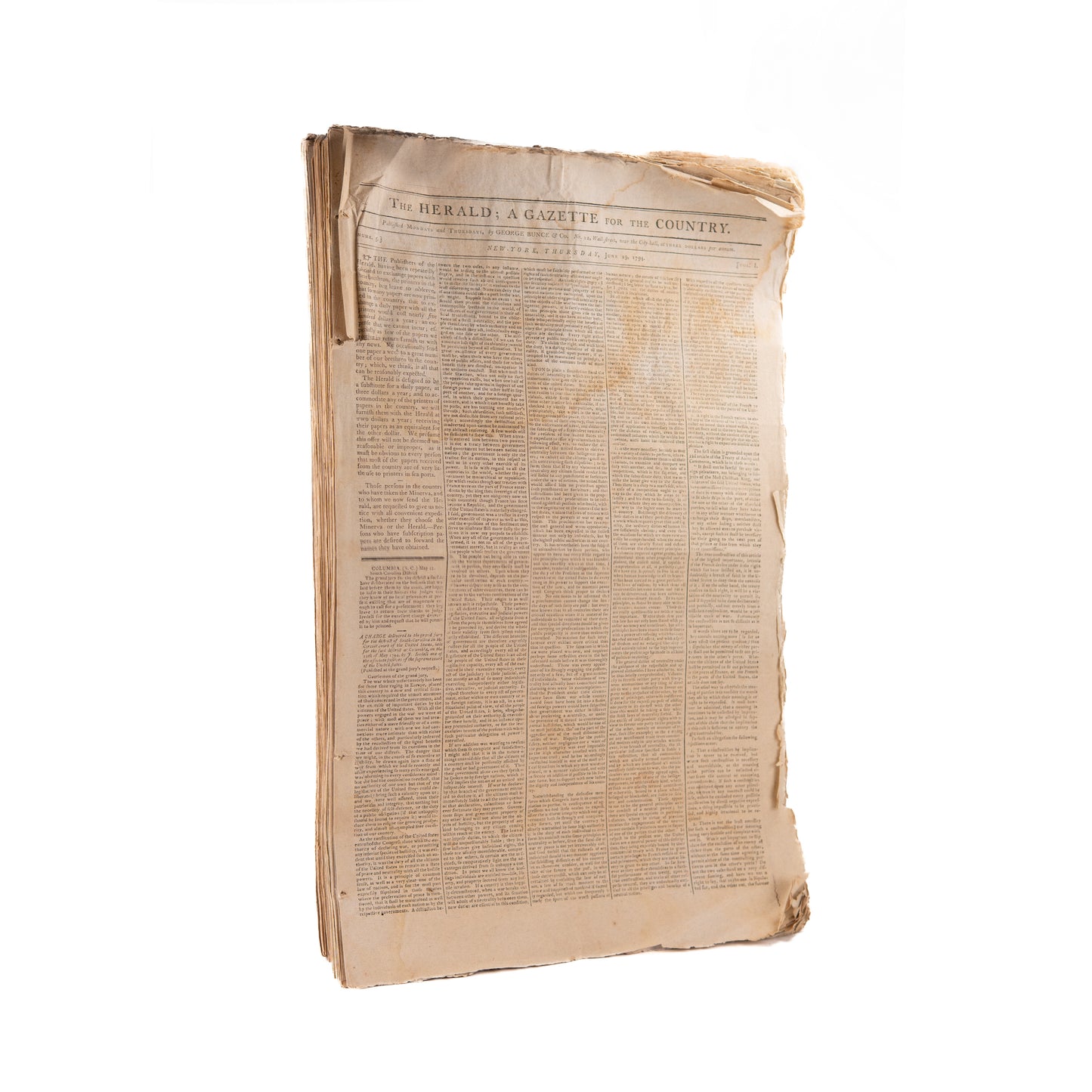 1794 GEORGE WASHINGTON &c. 125 Issues of The Herald. Whiskey Rebellion, Indian Wars, Slavery, &c.