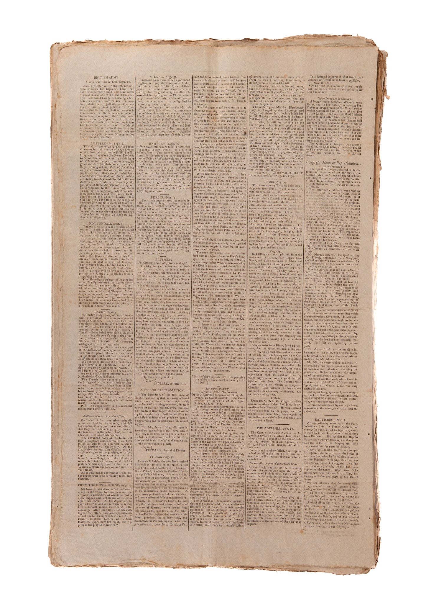 1794 GEORGE WASHINGTON &c. 125 Issues of The Herald. Whiskey Rebellion, Indian Wars, Slavery, &c.