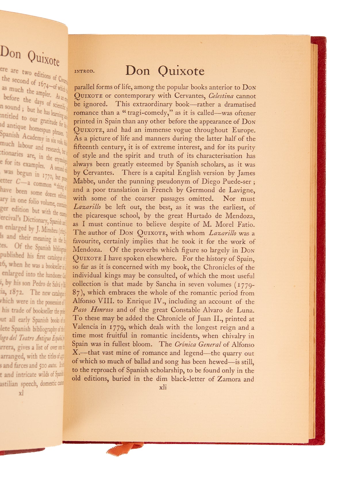 1895 DON QUIXOTE. Superb Scholarly Translation of "The First Modern Novel" in Fine Crimson Leather Bindings.