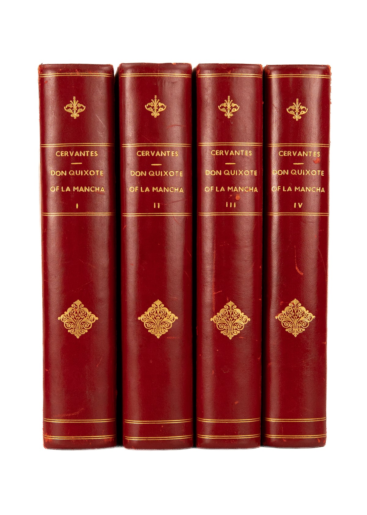 1895 DON QUIXOTE. Superb Scholarly Translation of "The First Modern Novel" in Fine Crimson Leather Bindings.