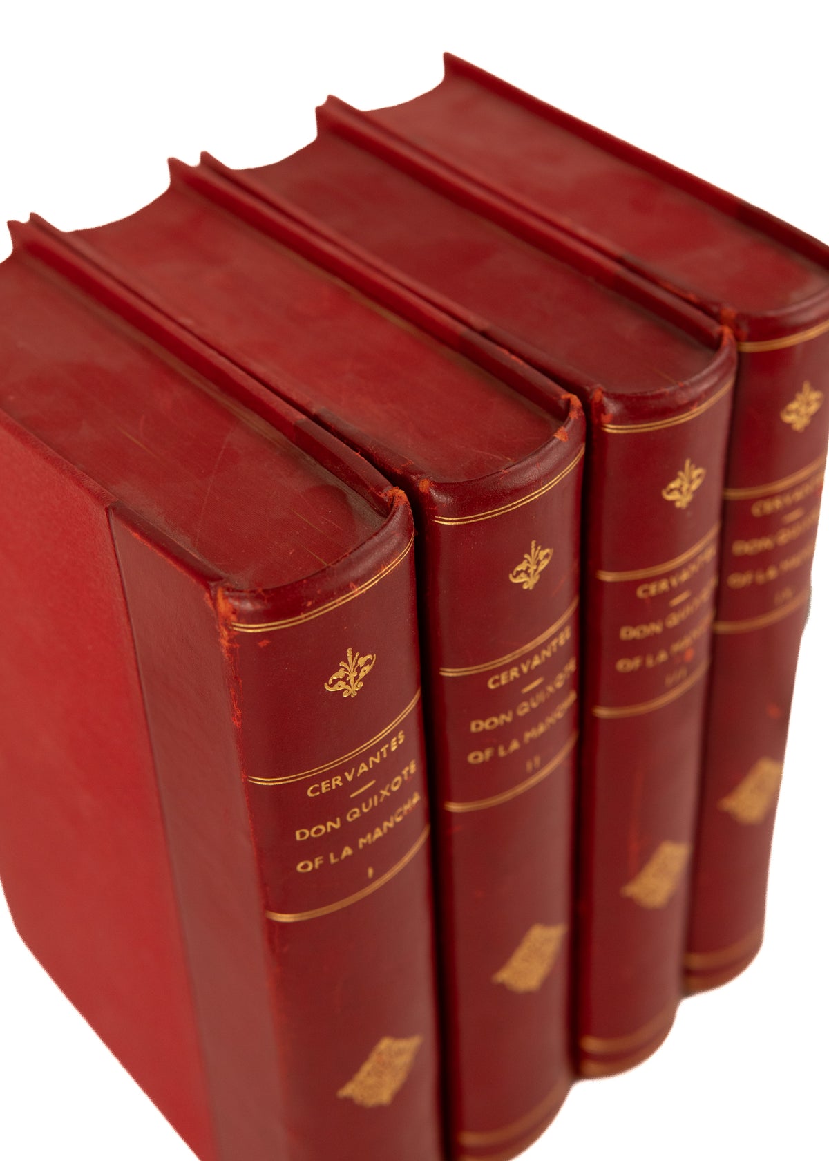 1895 DON QUIXOTE. Superb Scholarly Translation of "The First Modern Novel" in Fine Crimson Leather Bindings.