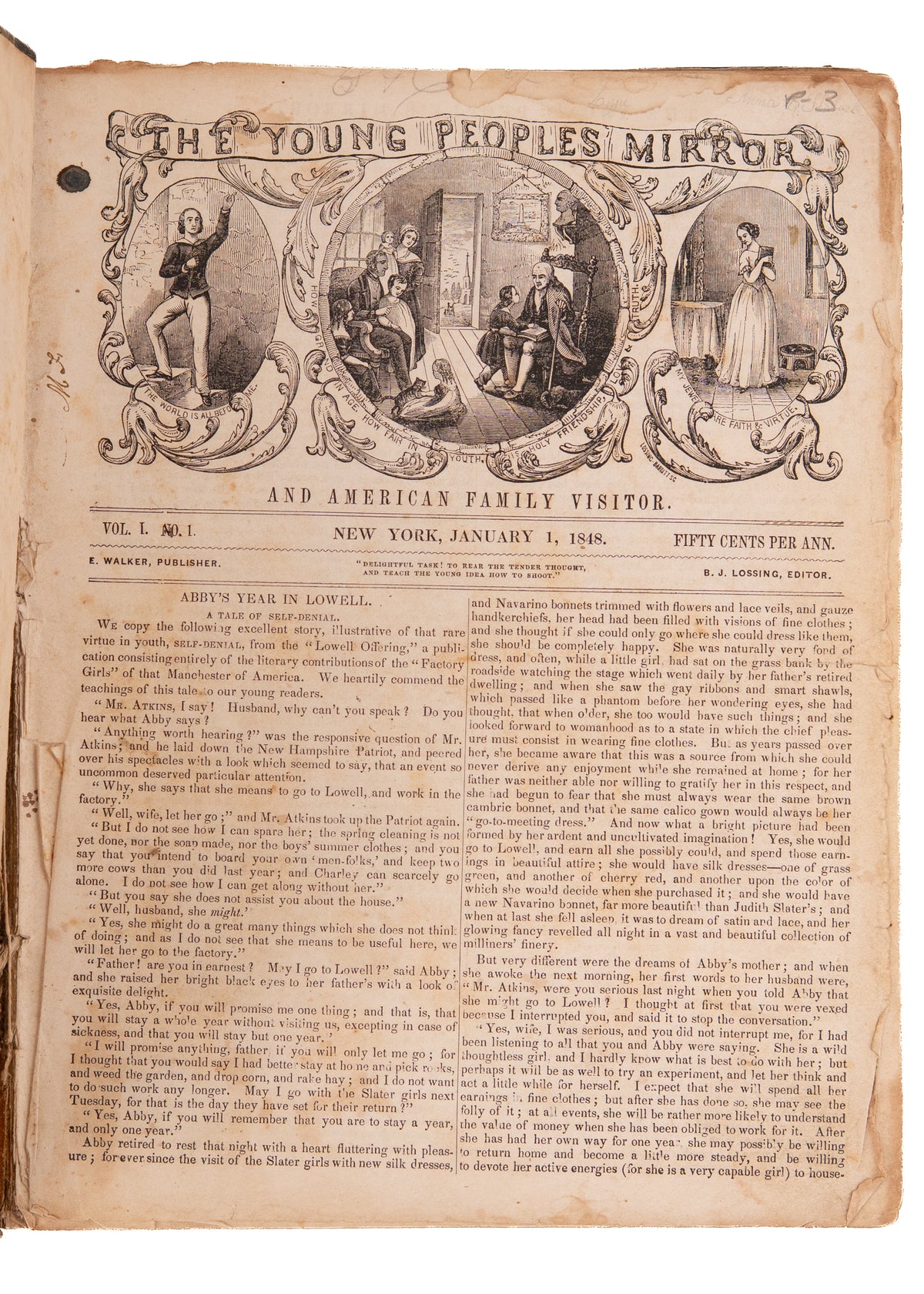 1848 & 1849. YOUNG PEOPLE'S MIRROR. Rare Complete Run of Benson John Lossing's Periodical for the Young.
