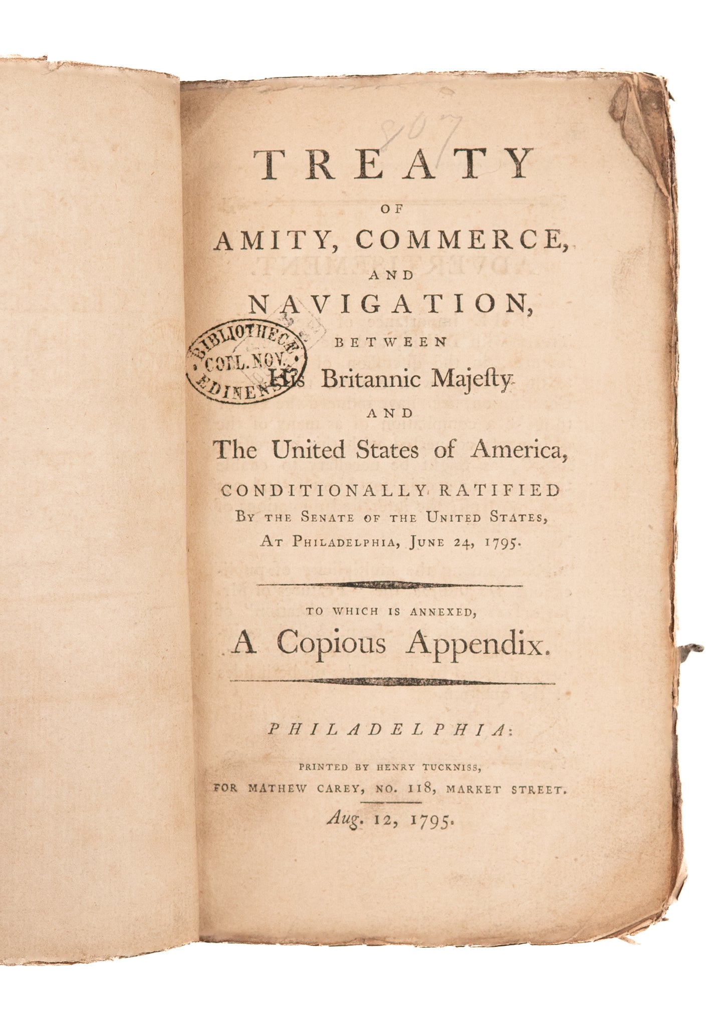 1795 JOHN JAY & U. S. CONSTITUTION. Treaty Between Great Britain and the United States of America.