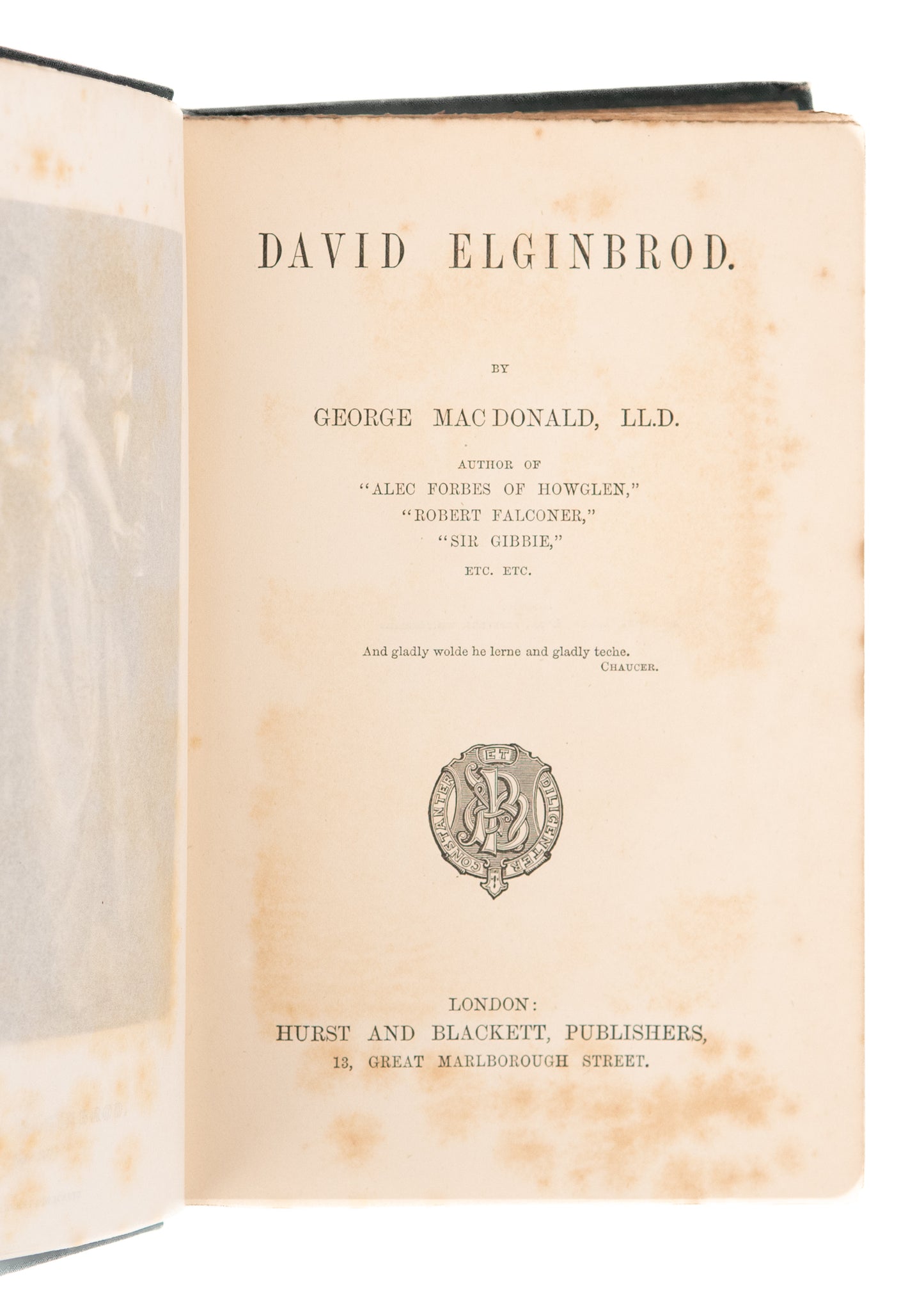 1890 GEORGE MACDONALD. David Elginbrod. His Breakout Novel. Nice Early Edition.