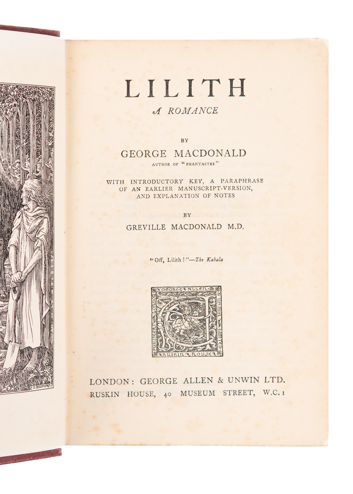 1930 GEORGE MACDONALD. Lilith. First Critical Edition - Signed by Greville MacDonald.