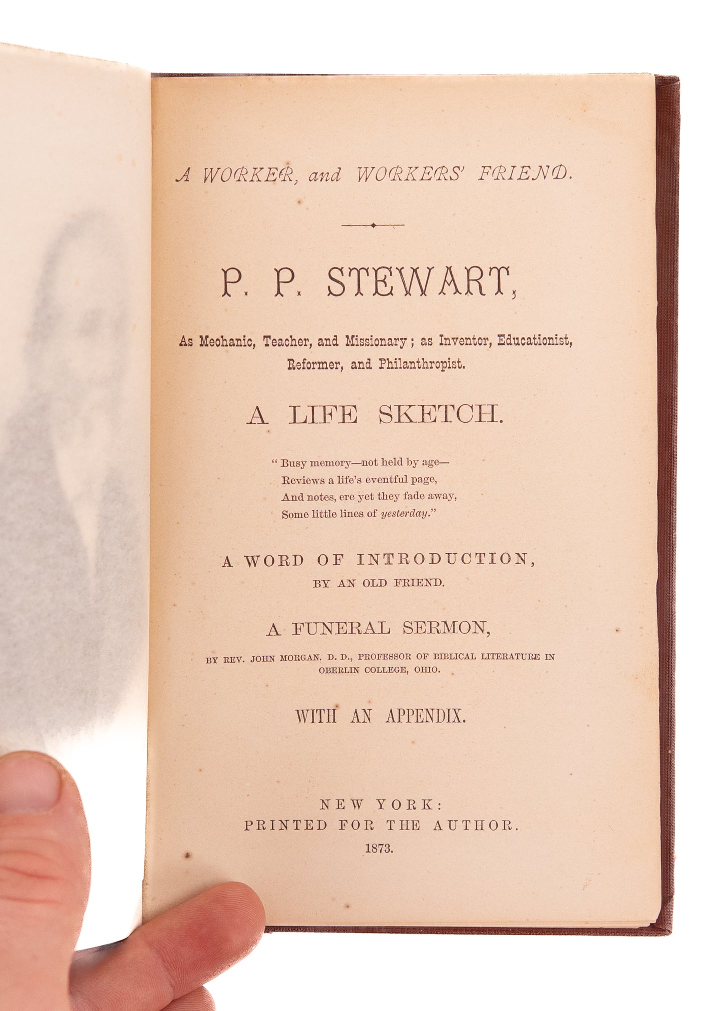1873 P. P. STEWART. Underground Railroad Pioneer, Founder of Oberlin, & Inventor of the Oberlin Stove.