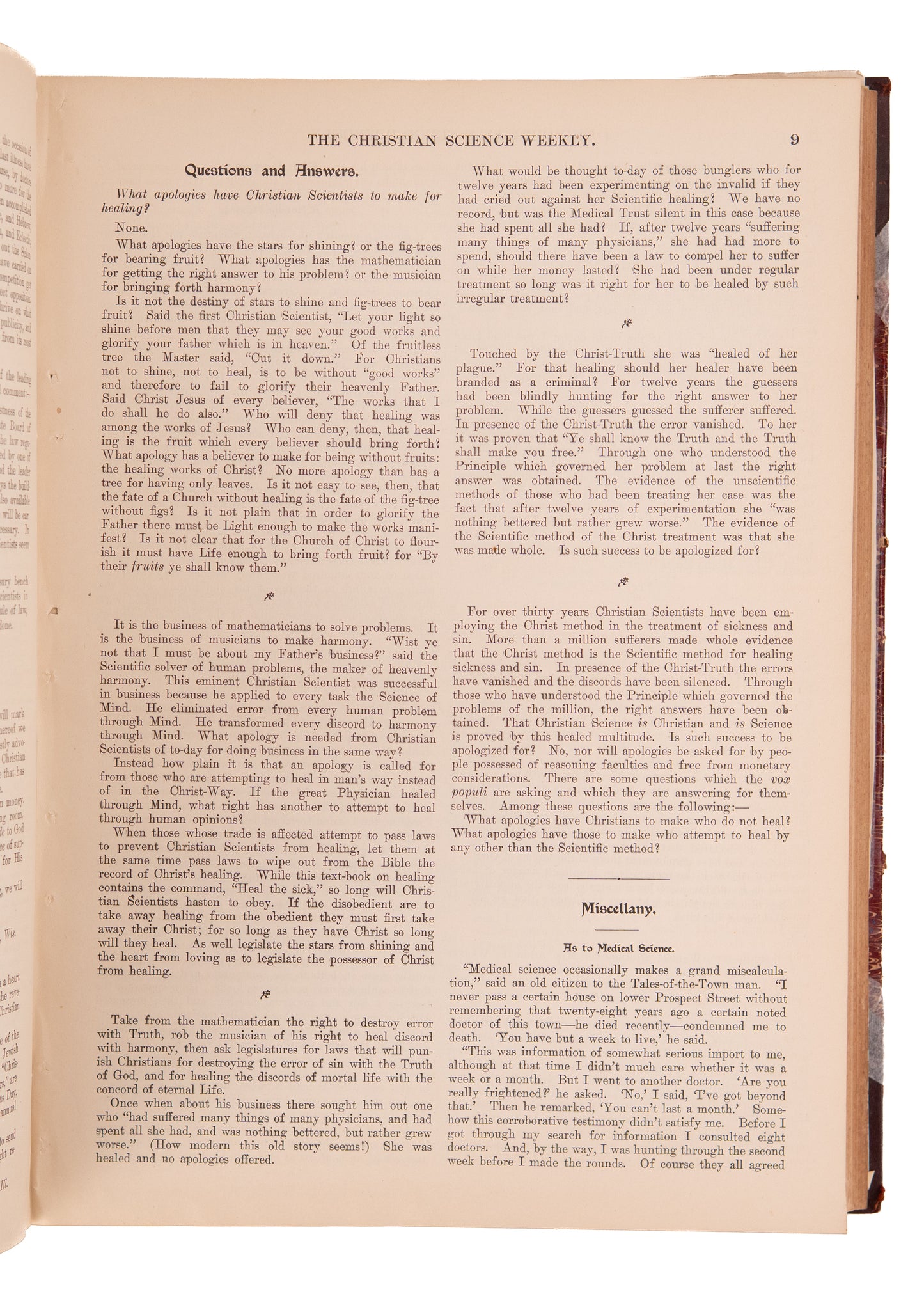 1898-1899 MARY BAKER EDDY. Rare Full First Year of The Christian Science Sentinel. Faith Healing, Anti-Vaccination.