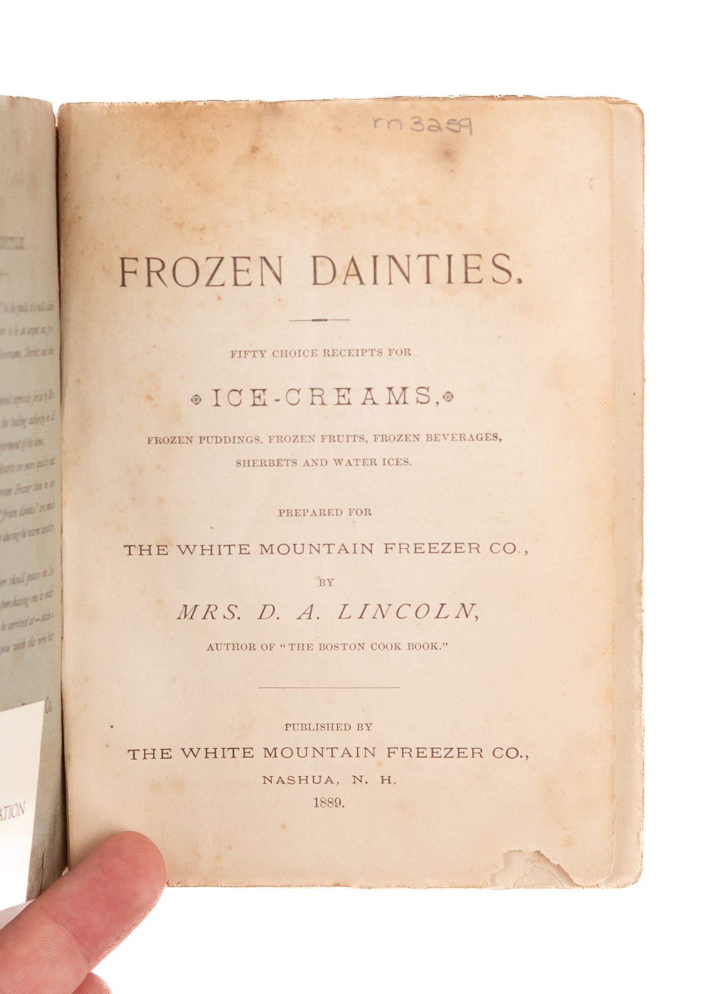 1889 MRS. D. A. LINCOLN. Frozen Dainties. Charming Victorian American Desserts.