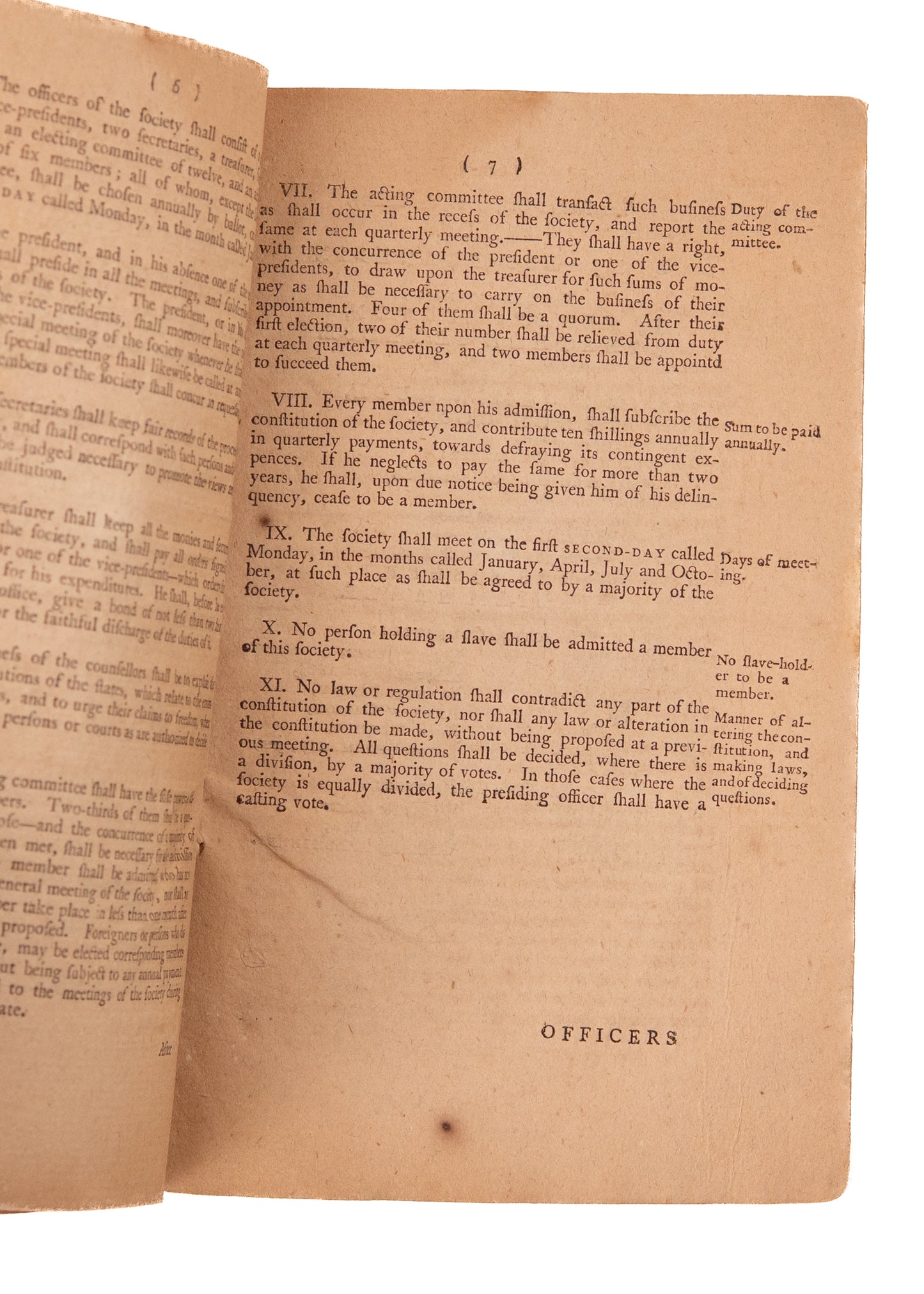 1787 BENJAMIN FRANKLIN & SLAVERY. Constitution of Oldest Abolitionist Society in America w/ Franklin as President.