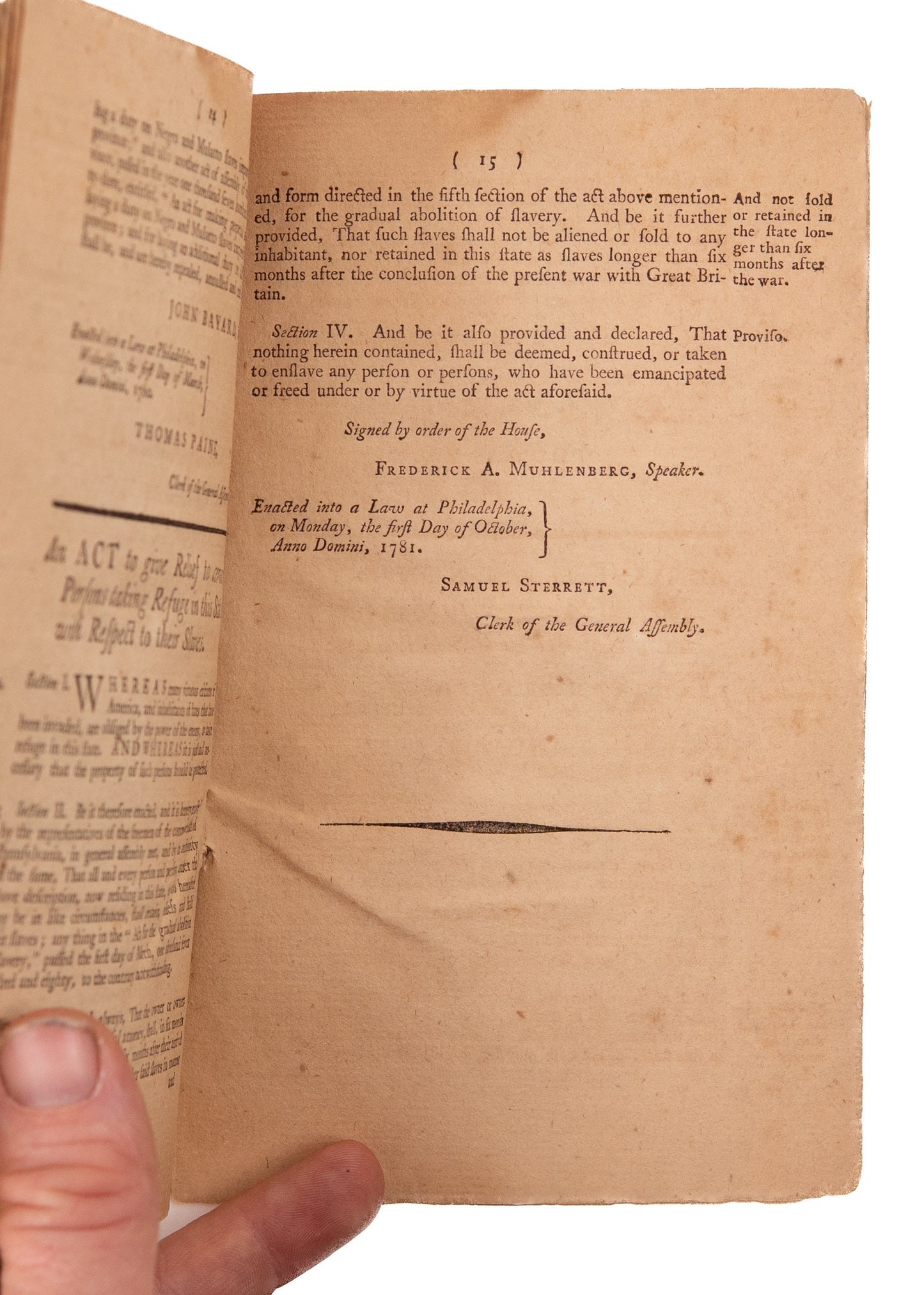 1787 BENJAMIN FRANKLIN & SLAVERY. Constitution of Oldest Abolitionist Society in America w/ Franklin as President.
