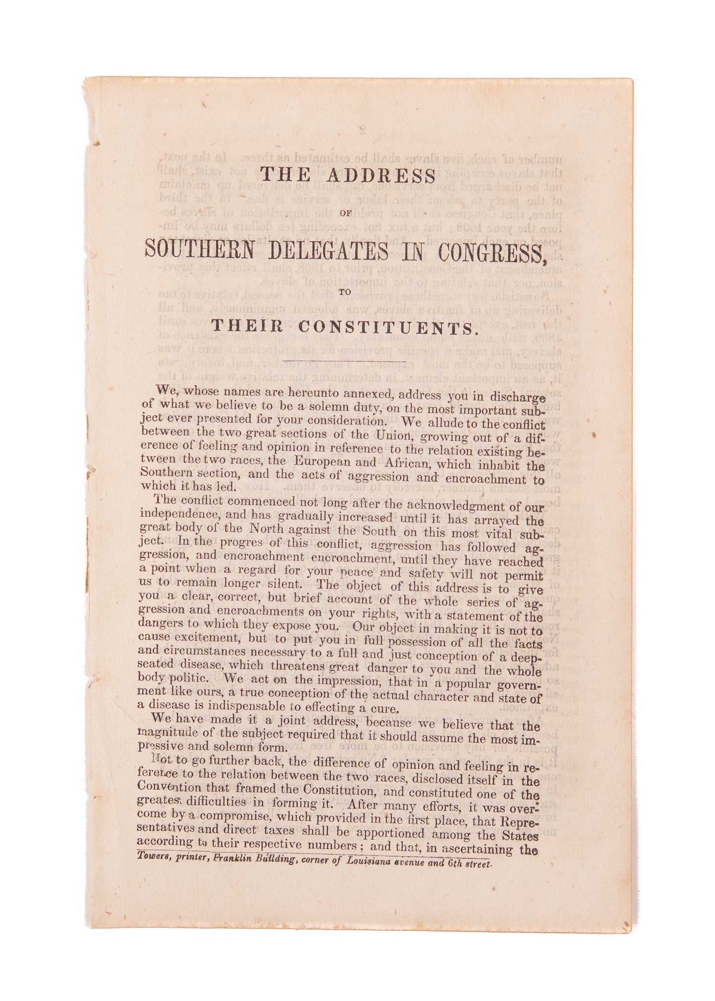 1849 JEFFERSON & CONFEDERACY. The North in Breach of the Constitution over Slavery. Early Civil War Doc.