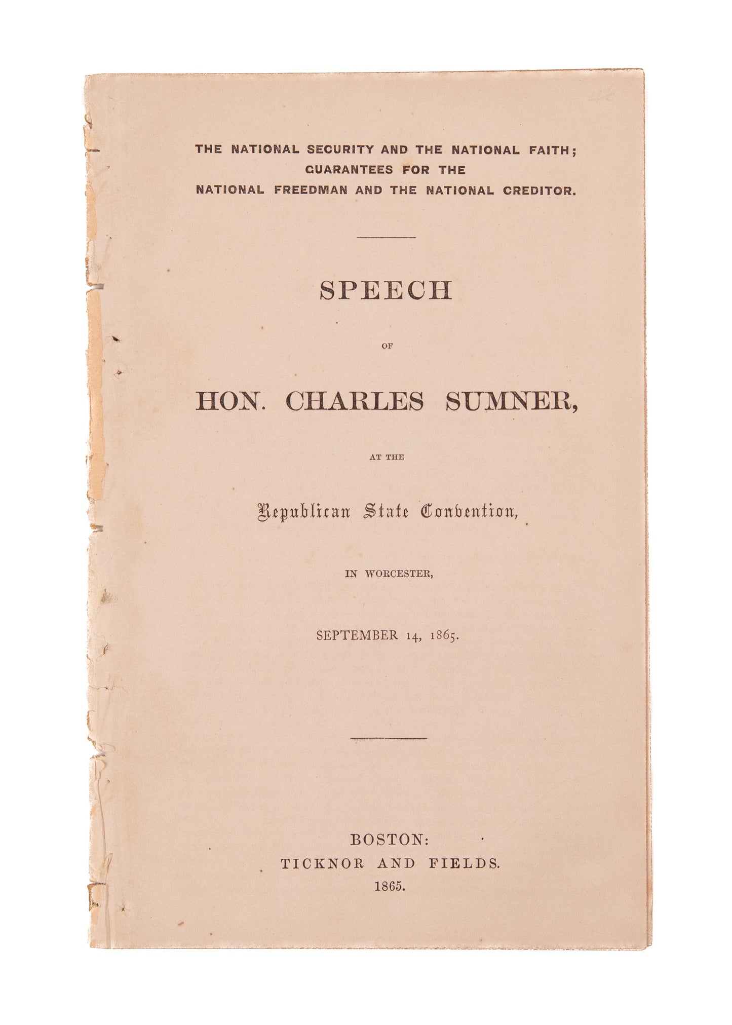 1865 CHARLES SUMNER. Warns Republicans Slavery Continuing under Racist Policies & Non-Citizenship