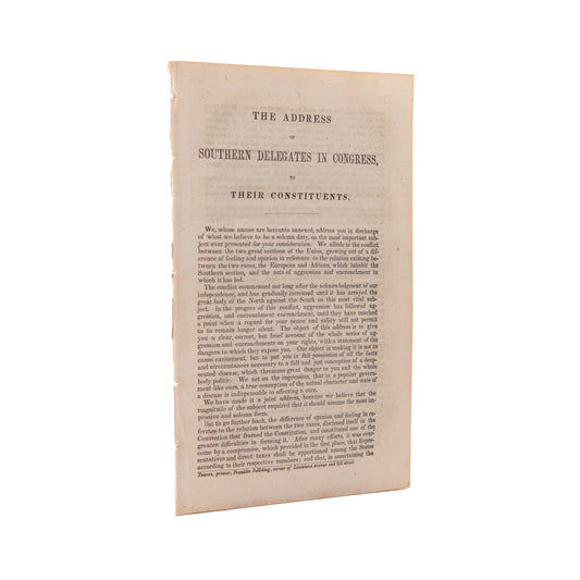 1849 JEFFERSON & CONFEDERACY. The North in Breach of the Constitution over Slavery. Early Civil War Doc.