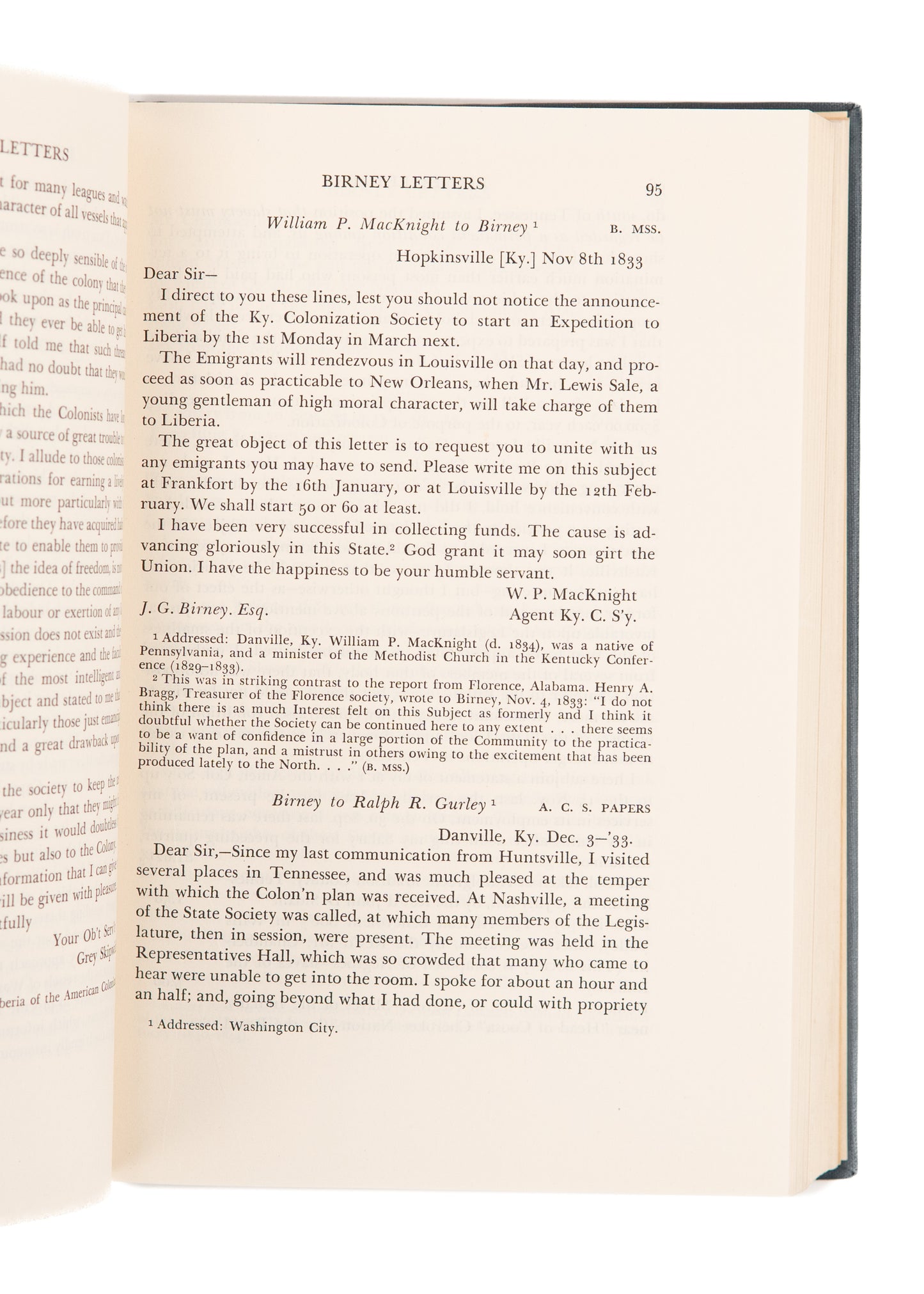 1938 PLANTATION OWNER TO ABOLITIONIST. Letters of James Gillespie Briney 1831-1857.