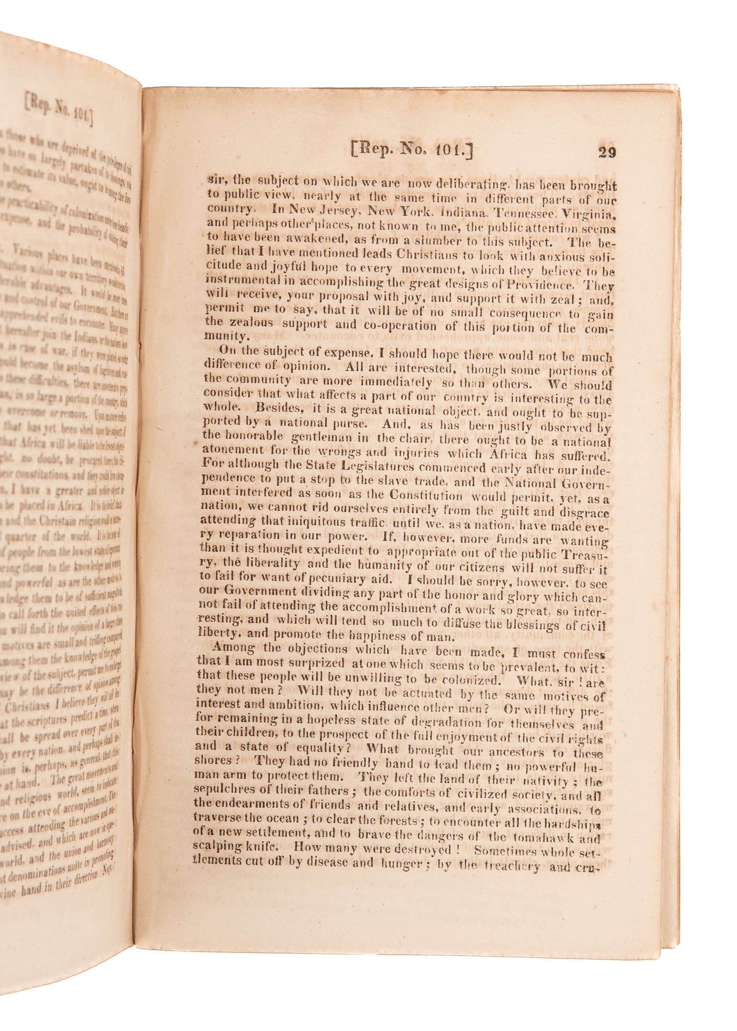 1827 COLONIZATION SOCIETY. Proposed "Mass Deportation" of "Free People of Color" to Liberia.