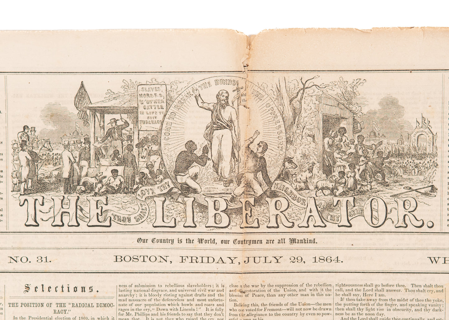 1864 WILLIAM LLOYD GARRISON. "The Liberator" Magazine. "Negrophobia In Nashville" Article.