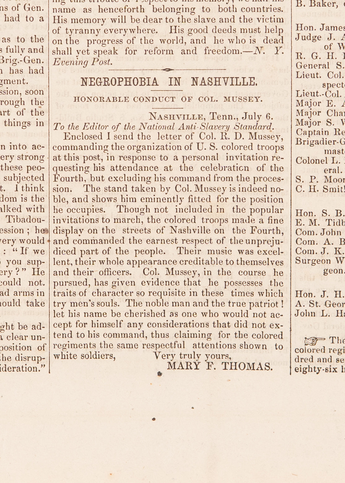 1864 WILLIAM LLOYD GARRISON. "The Liberator" Magazine. "Negrophobia In Nashville" Article.