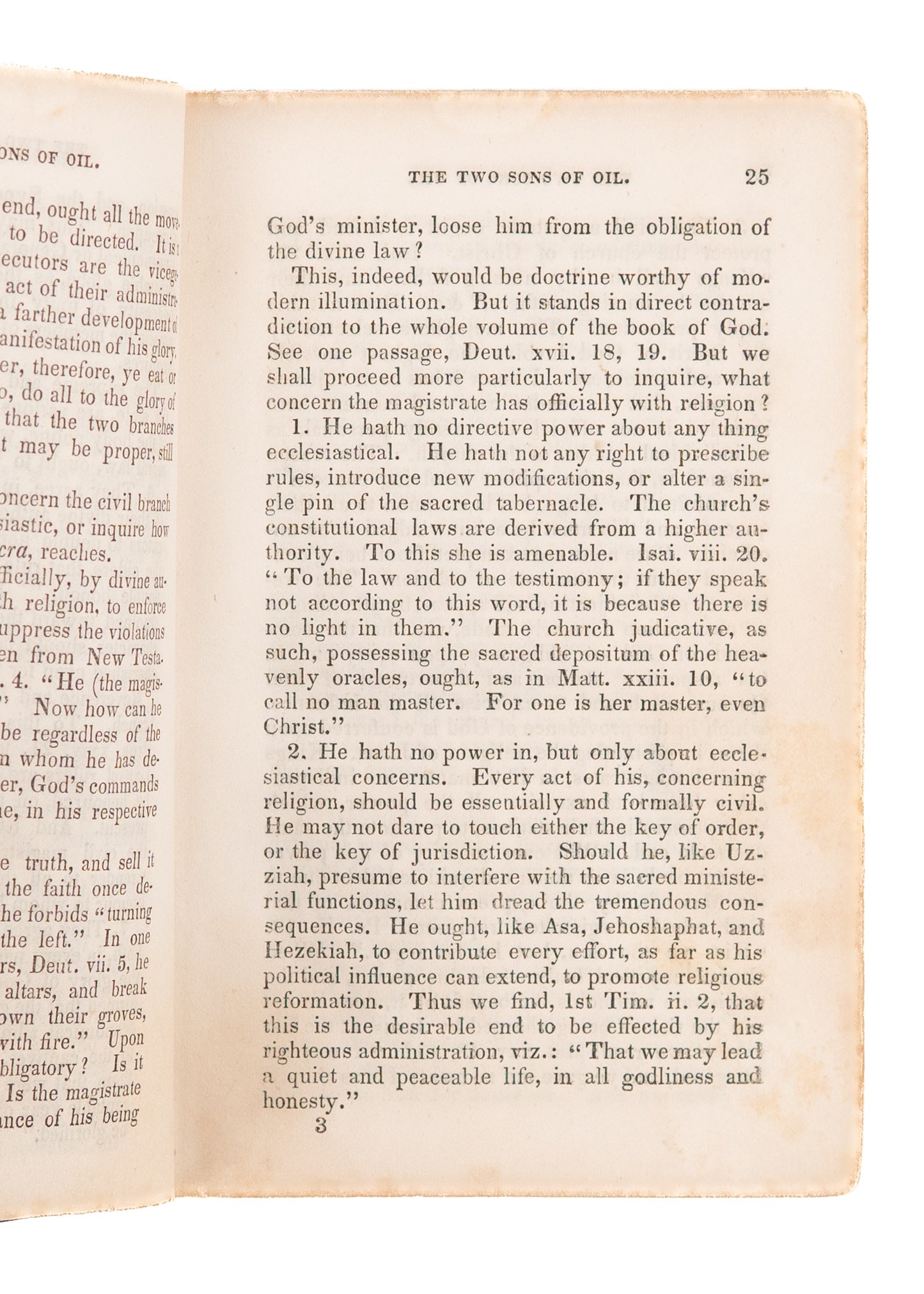 1850 SAMUEL B. WYLIE. The Two Sons of Oil. Refuting Thomas Jefferson & Separation of Church & State.