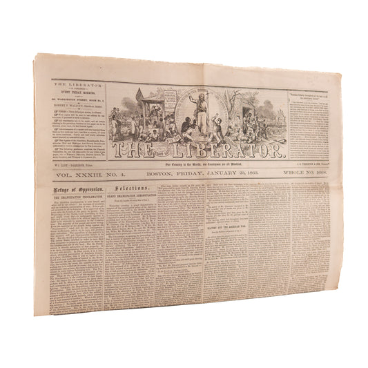 1863 EMANCIPATION PROCLAMATION. Rare Issue of The Liberator Dedicated to the Nation's Response.