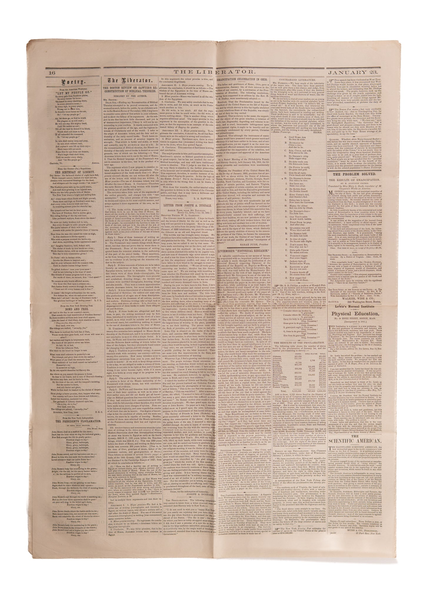 1863 EMANCIPATION PROCLAMATION. Rare Issue of The Liberator Dedicated to the Nation's Response.