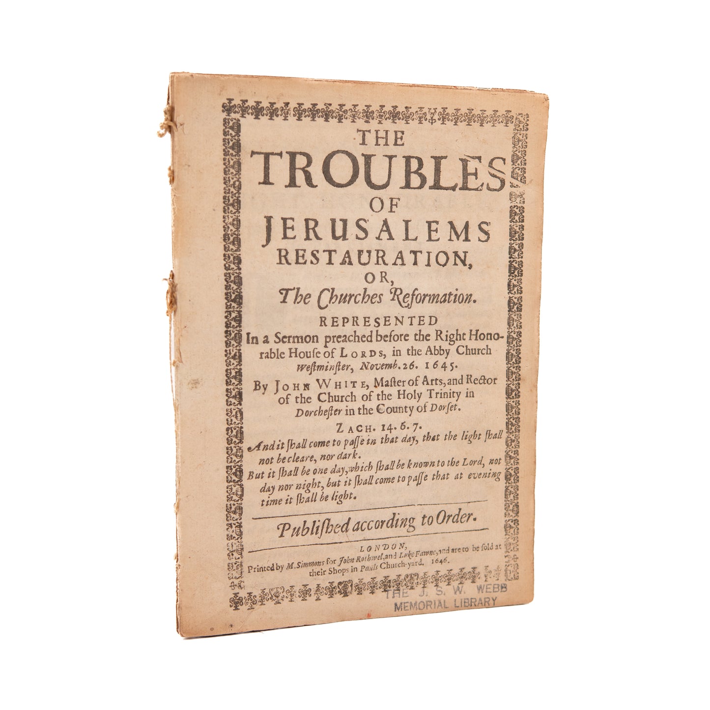 1646 JOHN WHITE. Heretics and False Teachers to be Banished - Massachusetts Bay Colony Interest.