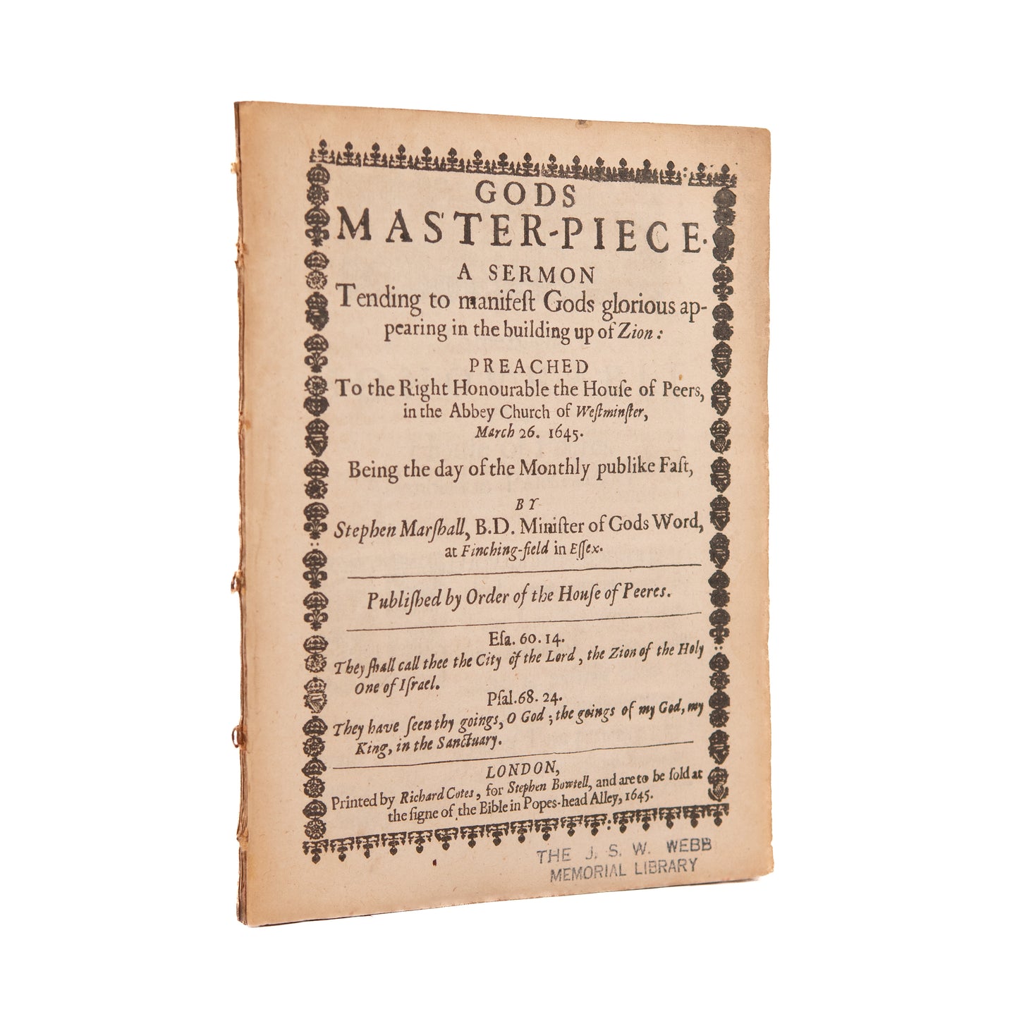 1645 STEPHEN MARSHALL. The Church, God's Masterpiece. A Spurgeon Puritan Favorite.