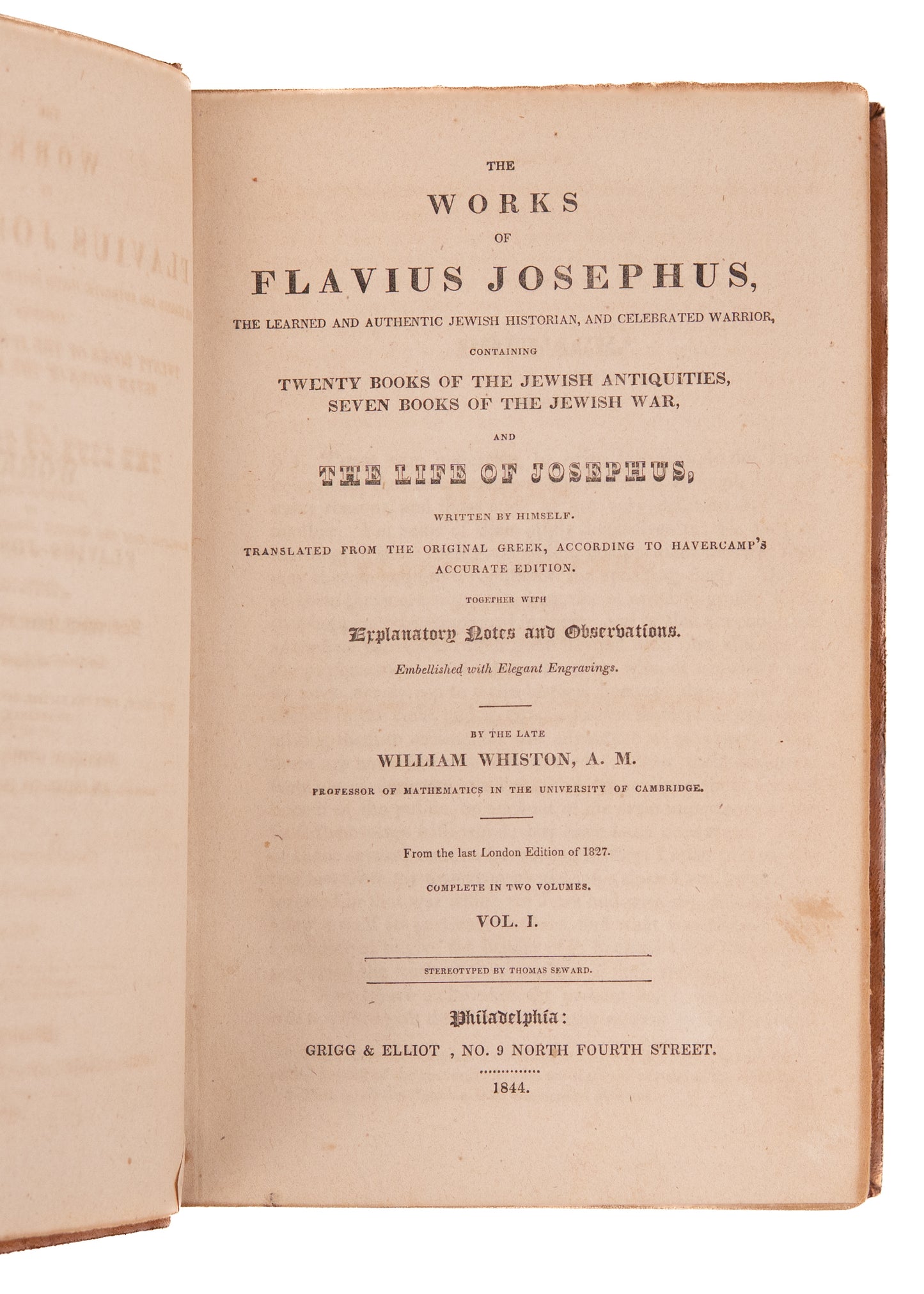 1827 FLAVIUS JOSEPHUS. The Works of Flavius Josephus in Handsome American Sheepskin Binding.