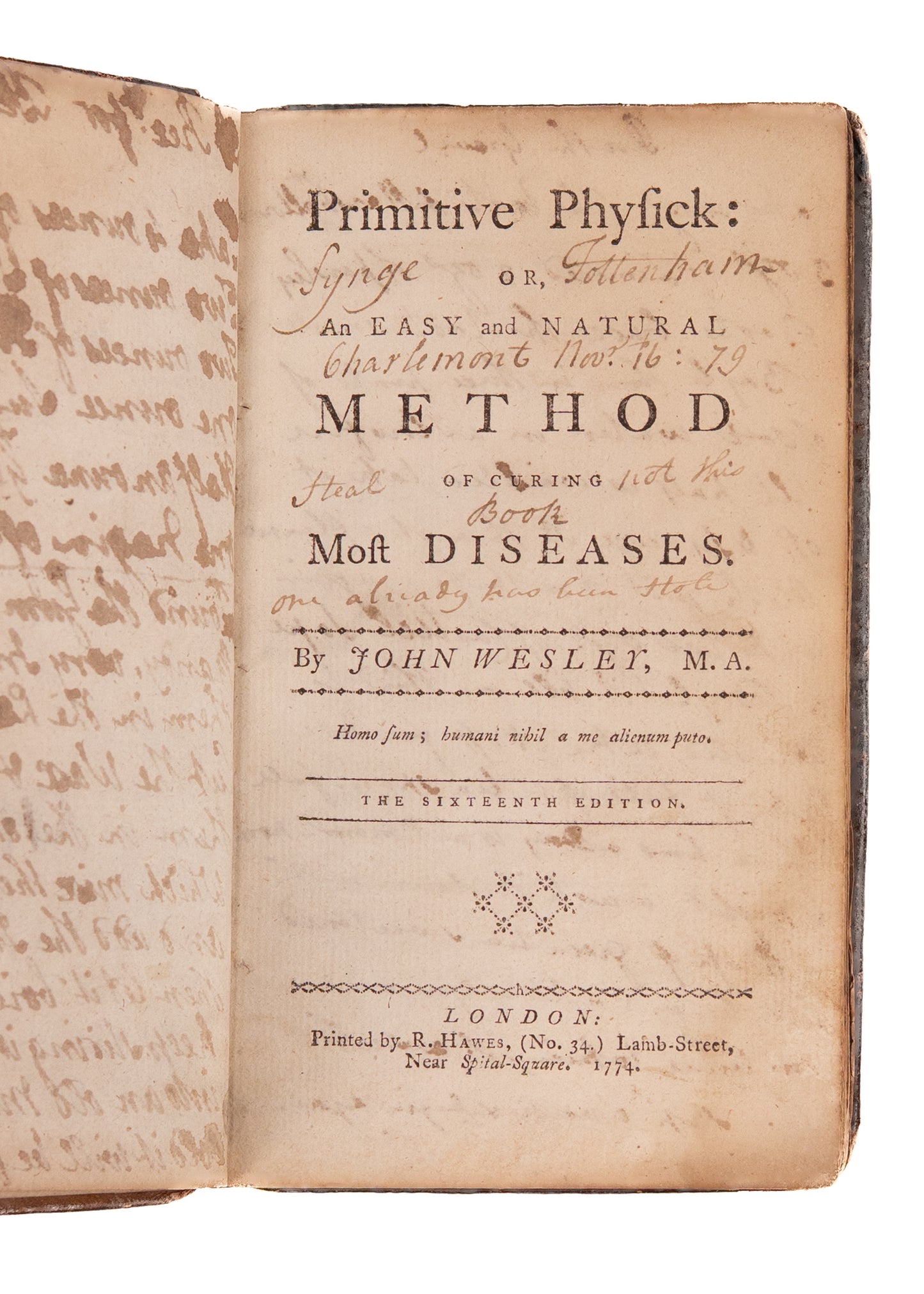 1774 JOHN WESLEY. Primitive Physick - Early Edition of Wesley's Medical Text - Gifted by Wesley in Ireland?