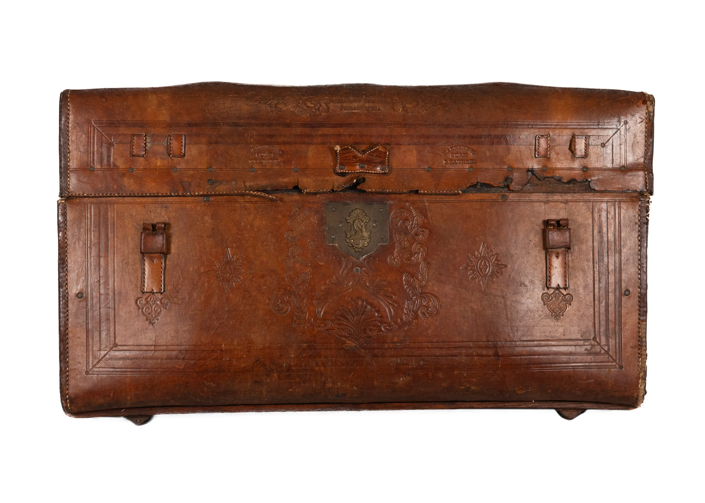 1860-1870 FREEMASONRY. Original "Sole Leather" Trunk from Philadelphia Masonic Temple.