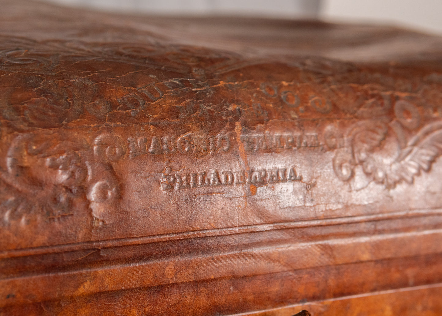 1860-1870 FREEMASONRY. Original "Sole Leather" Trunk from Philadelphia Masonic Temple.