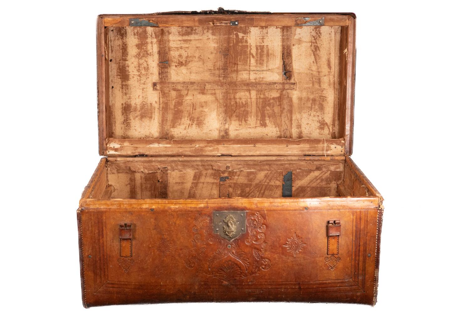 1860-1870 FREEMASONRY. Original "Sole Leather" Trunk from Philadelphia Masonic Temple.