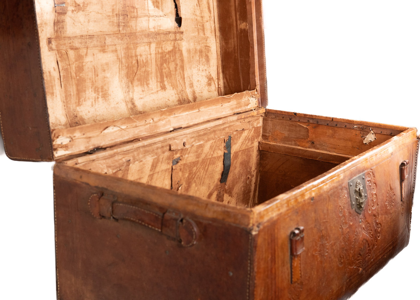 1860-1870 FREEMASONRY. Original "Sole Leather" Trunk from Philadelphia Masonic Temple.