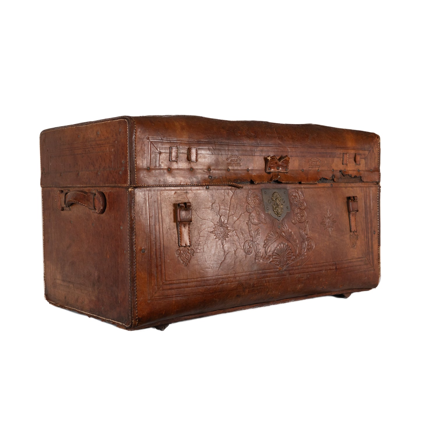 1860-1870 FREEMASONRY. Original "Sole Leather" Trunk from Philadelphia Masonic Temple.