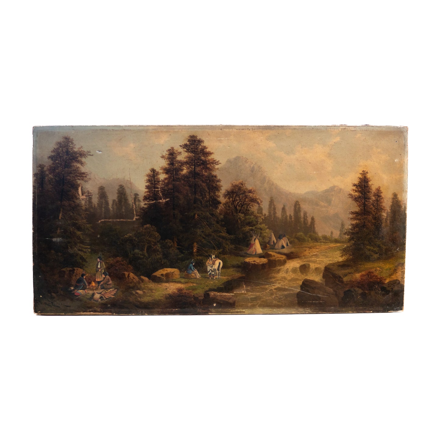 1880 HUDSON RIVER SCHOOL. Indian Encampment on the River - Painting for Restoration.