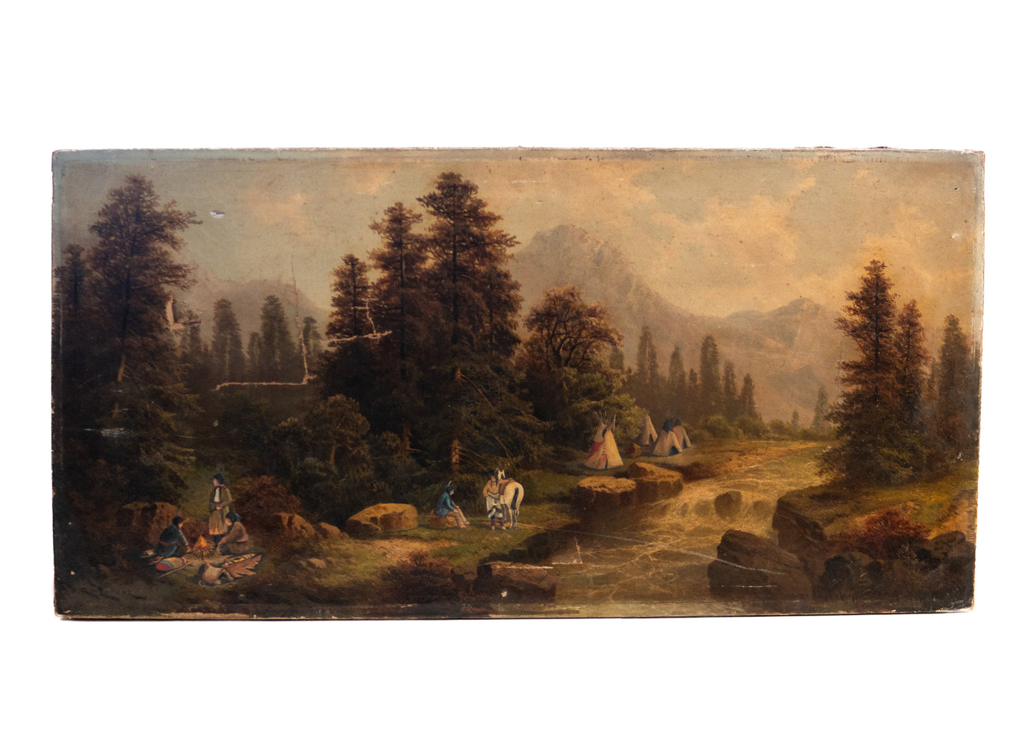 1880 HUDSON RIVER SCHOOL. Indian Encampment on the River - Painting for Restoration.