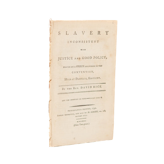 1793 KENTUCKY SLAVERY. Rare Sermon Reproving Birth of Slavery at Kentucky's Statehood.