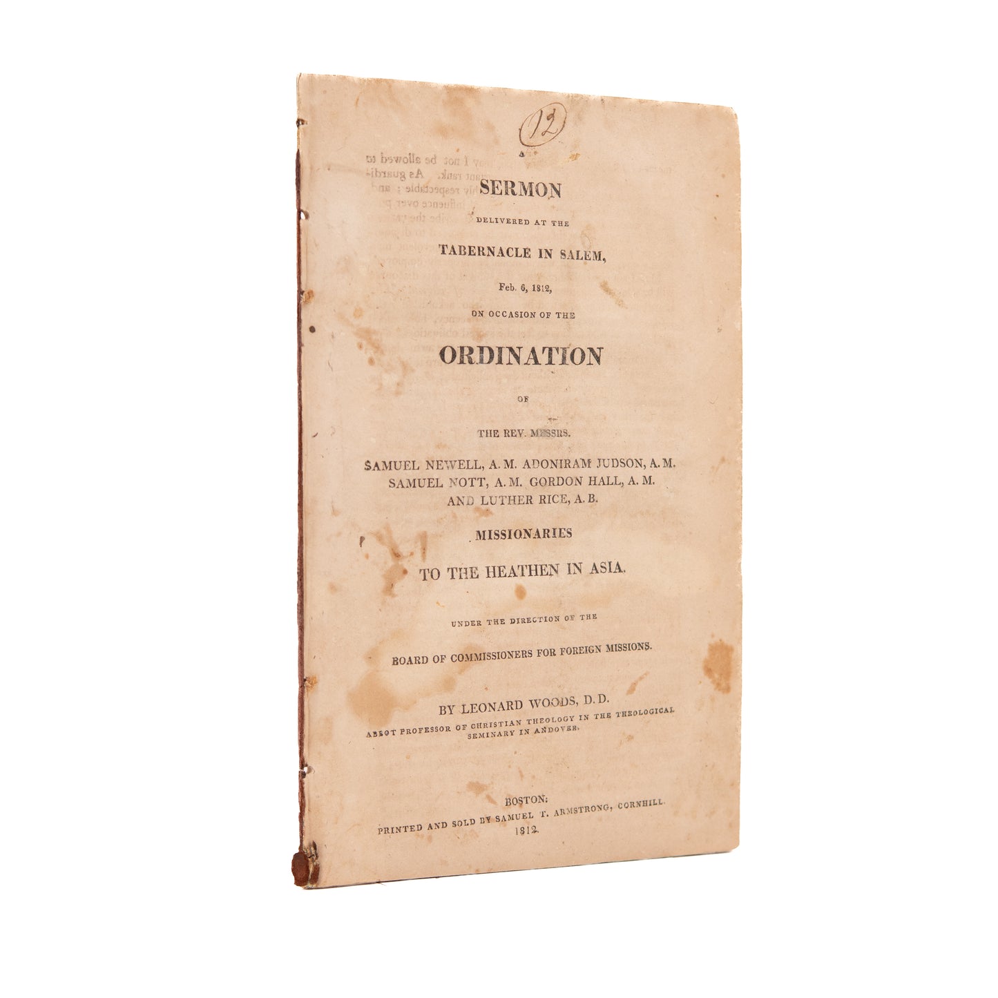 1812 ADONIRAM JUDSON. Ordination Sermon at the Commissioning of Judson to be a Missionary