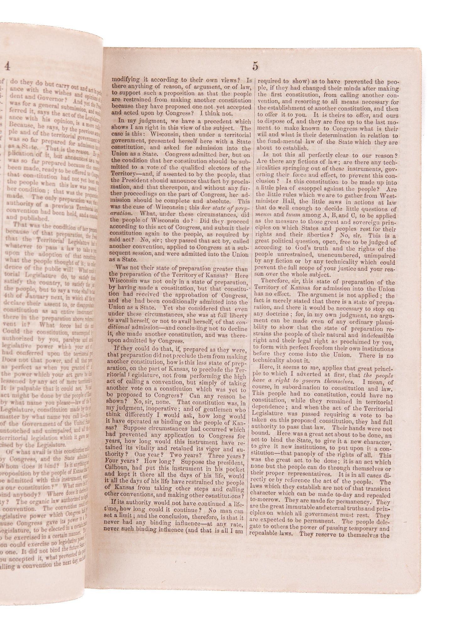 1858 KANSAS SLAVERY. Kentucky Senator Urges Adoption of Pro-Slavery Lecompton Constitution.