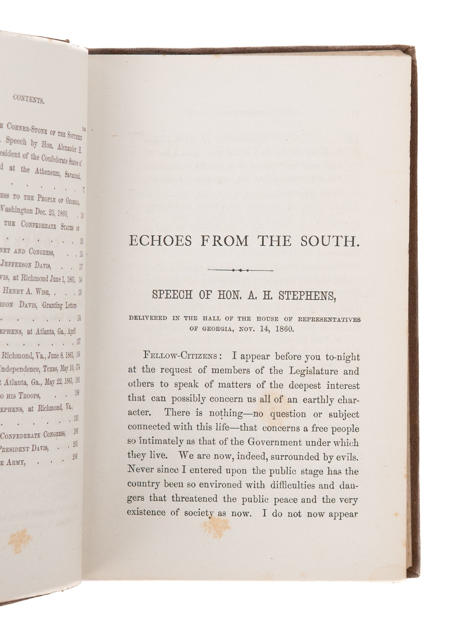 1866 CONFEDERATE DOCUMENTS. Echos from the South. Important Record of Confederate Speeches &c.