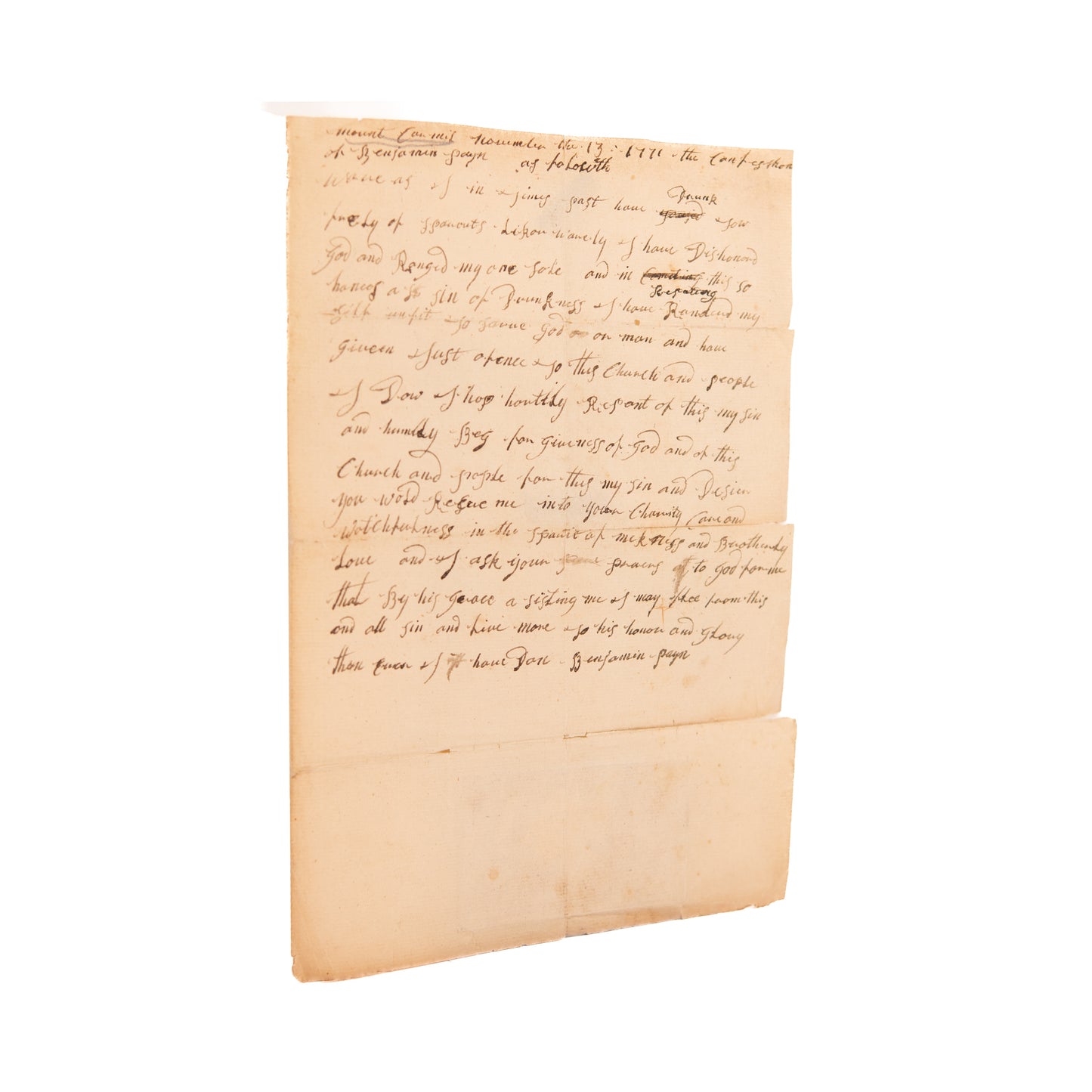 1771 SCOTCH-IRISH VERNACULAR. Early American Confesses the Sin of Repeated Drunkenness.