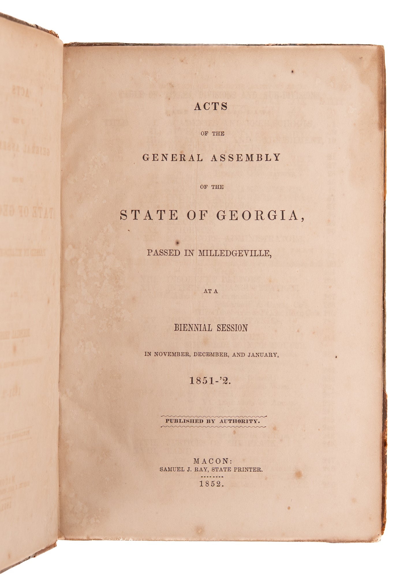 1852 GEORGIA "BLACK LAWS." State of Georgia can Imprison Free and Enslaved Blacks for being a "Nuisance."